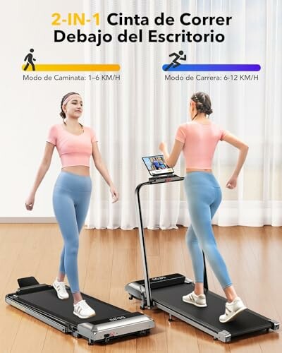 Dos mujeres usando una cinta de correr 2 en 1.