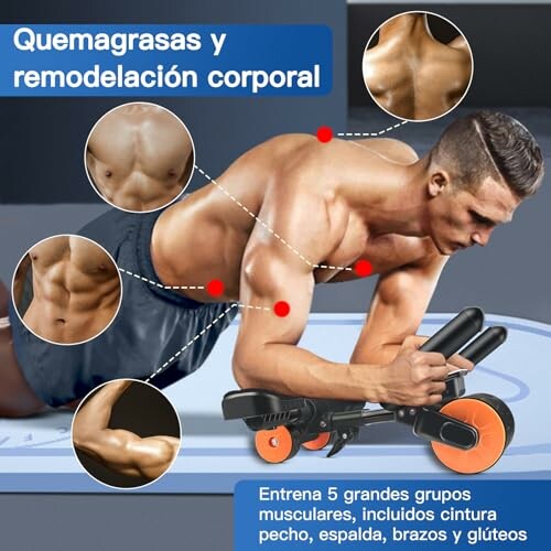 Hombre usando rodillo abdominal para ejercicios musculares