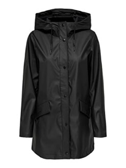 Chaqueta impermeable negra con capucha.