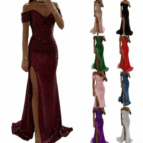 Vestidos de noche elegantes con lentejuelas en varios colores.