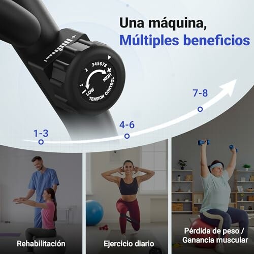 Máquina de ejercicio con múltiples beneficios para rehabilitación, ejercicio diario y pérdida de peso.