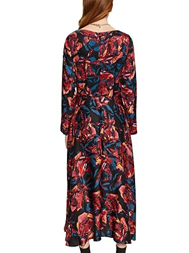 Vista trasera de un vestido con estampado floral colorido.