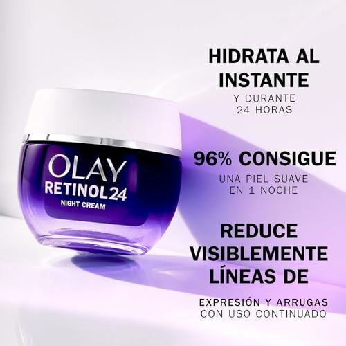 Crema de noche Olay Retinol24 con beneficios hidratantes y antienvejecimiento.