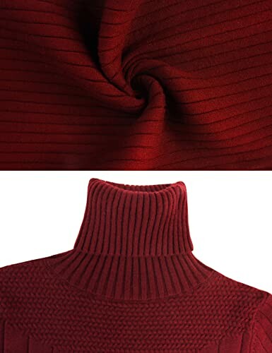 Suéter rojo de cuello alto con textura acanalada.