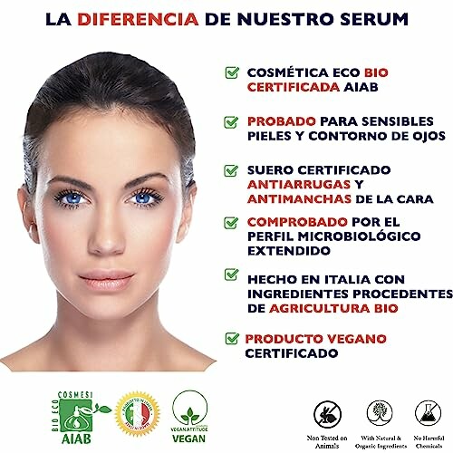 Infografía sobre los beneficios del serum cosmético eco bio.