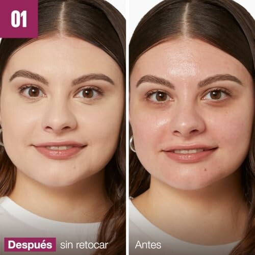 Comparación de rostro antes y después del cuidado facial.
