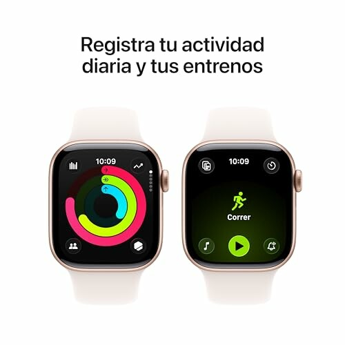 Dos relojes inteligentes mostrando actividad y opción de correr.