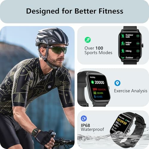 Ciclista usando un smartwatch con modos deportivos y análisis de ejercicio