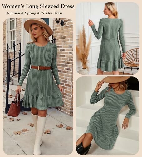Vestido verde de manga larga para mujer.